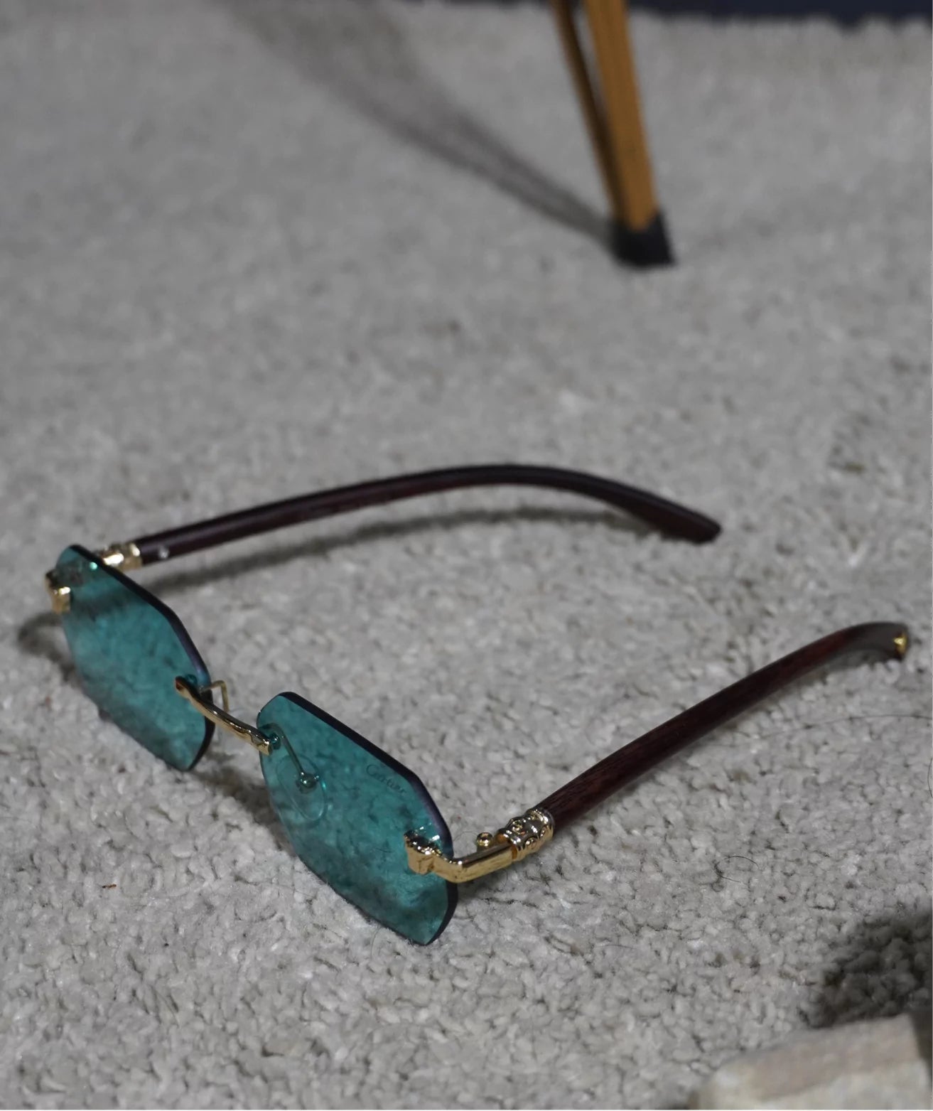 Blue Cartier Rimless Wooden Style Sunglasses - The Shan Store