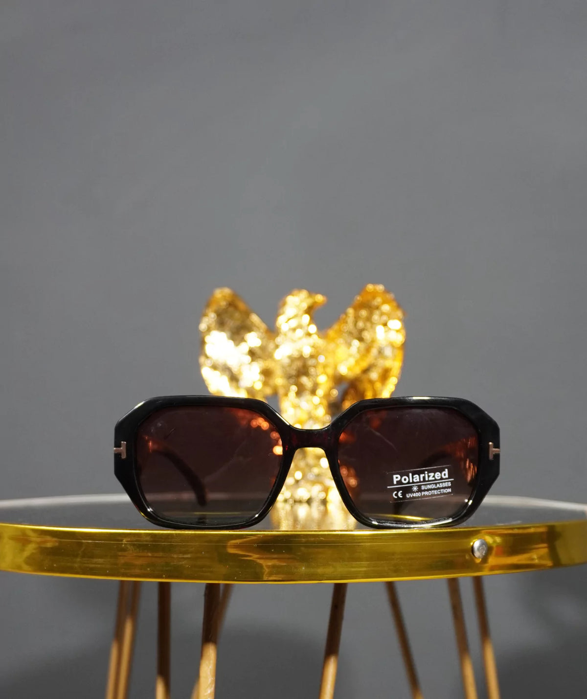 World-class Unique Brown Geometric Shape Sunglasses