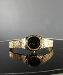 Golden Rhinestone Decor Round Electronic Watch