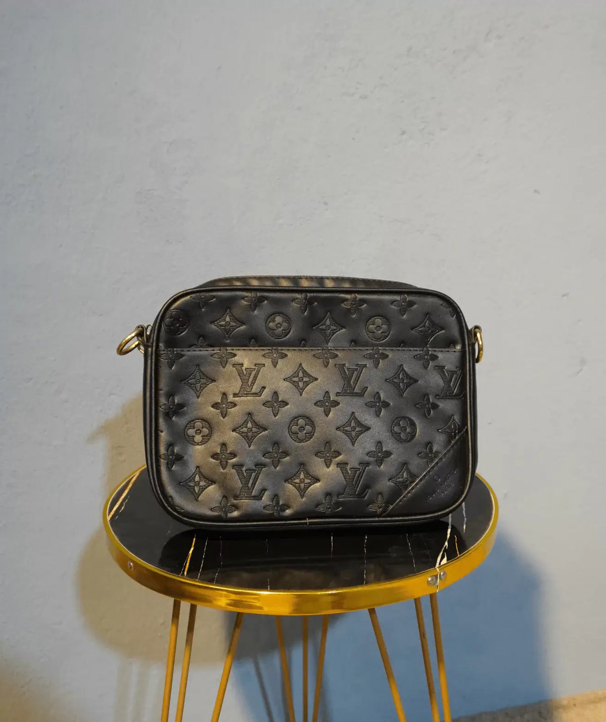 LV Black Embossed Messenger Bag