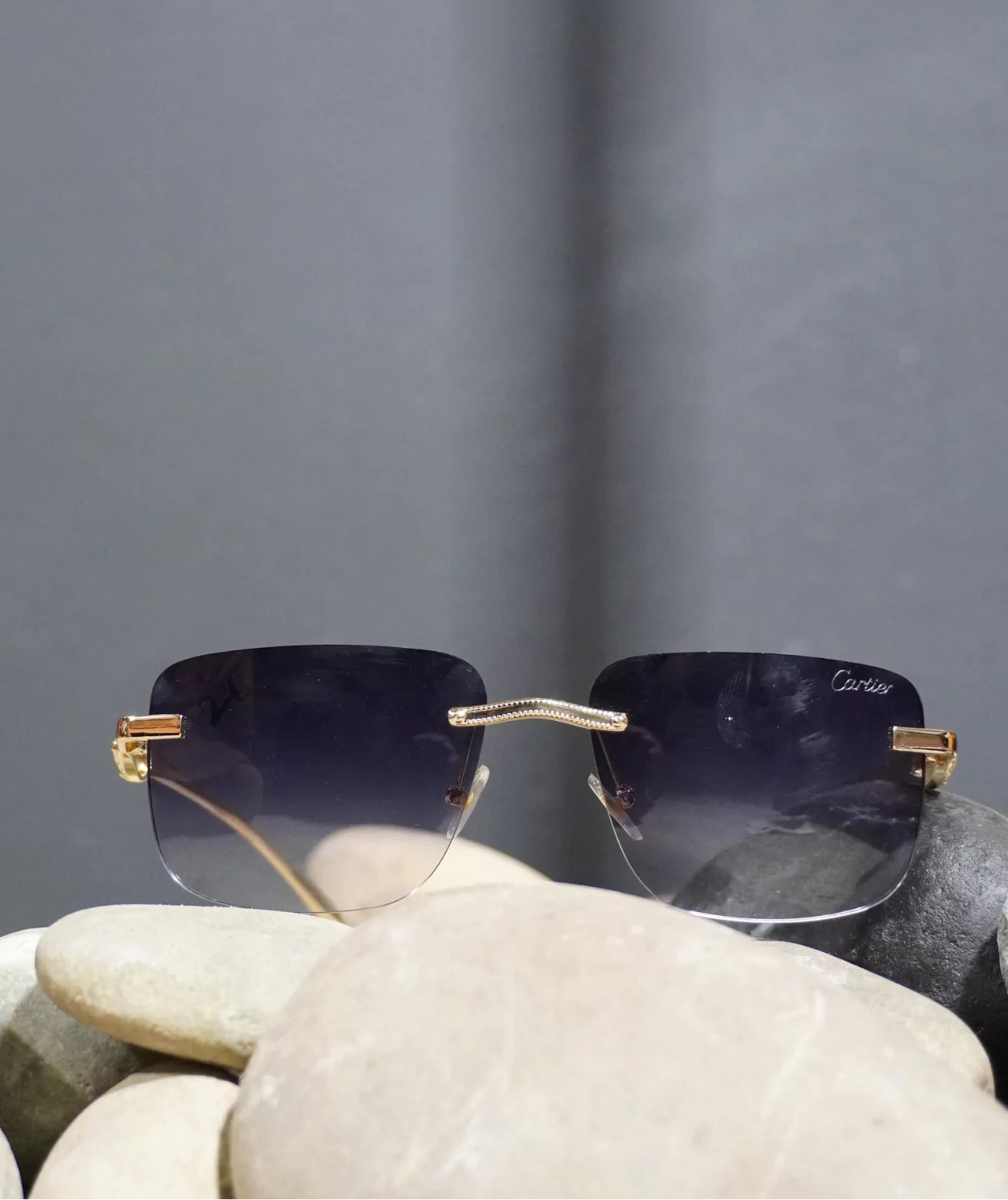 Snake Style Black Shaded Rimless Square Sunglasses