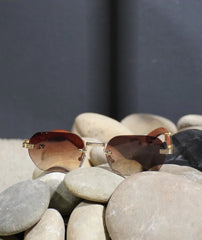 Cartier Rimless Wooden Style Trendy Sunglasses