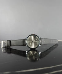 CK Minimal Silver Dial Black Leather Strap Watch