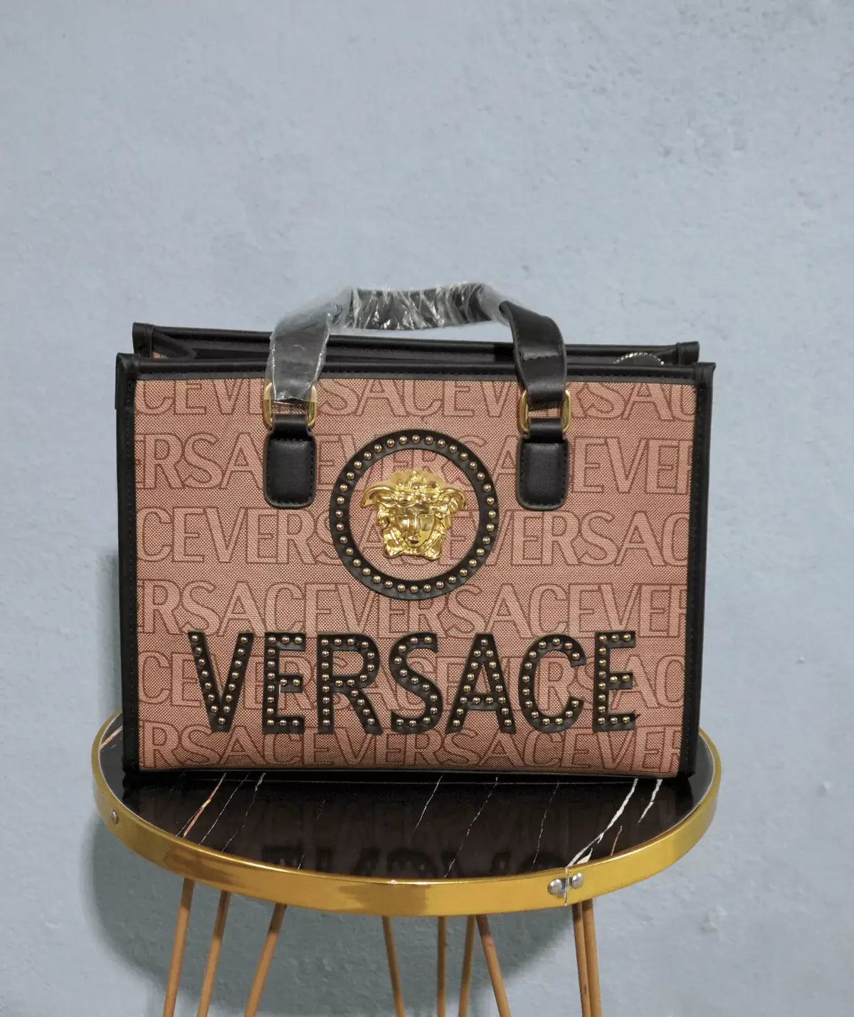 Versace Canvas Bag with Gold Logo